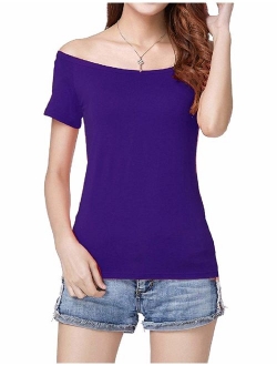 Women's Long/Short Sleeve Vogue Fitted Off Shoulder Modal Blouse Top T-Shirt