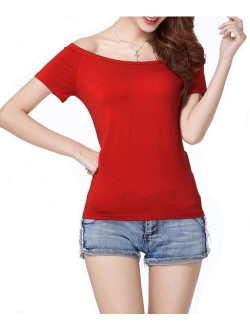 Women's Long/Short Sleeve Vogue Fitted Off Shoulder Modal Blouse Top T-Shirt