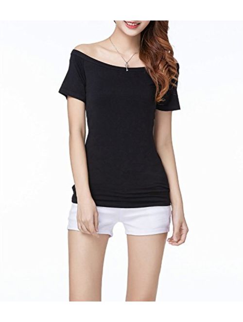 Women's Long/Short Sleeve Vogue Fitted Off Shoulder Modal Blouse Top T-Shirt