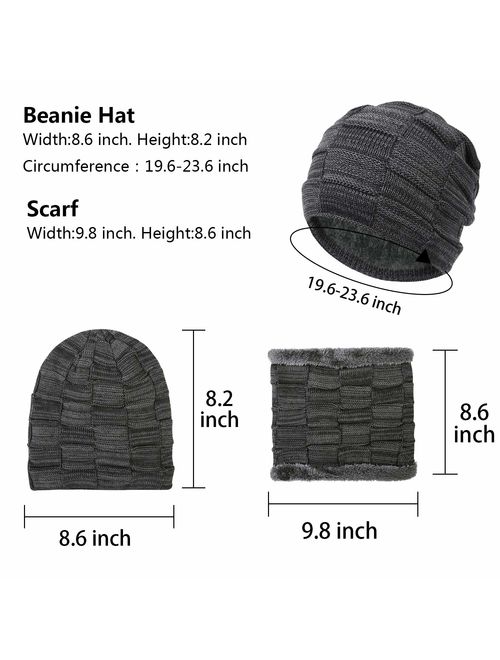 3 Pieces Winter Hat Scarf and Gloves Set for Men and Women, Knit Slouchy Beanie Cap&Neck Warmer&Screen-Touch Texting Gloves