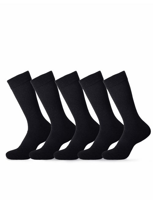 Dress Socks for Men- 5 Pack Mens Argyle Black or Solid Premium Cotton- Mid Calf