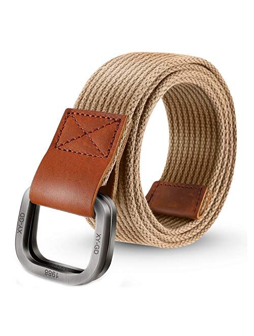 ITIEZY Men's Canvas Belt Cloth Belt Double D Ring Buckle Belt for Men Casual Sports Webbing Belt