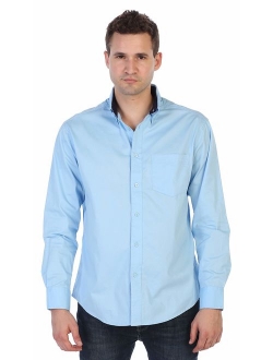 Mens Long Sleeve Casual Twill Contrast Shirt