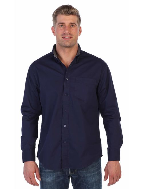 Gioberti Mens Long Sleeve Casual Twill Contrast Shirt