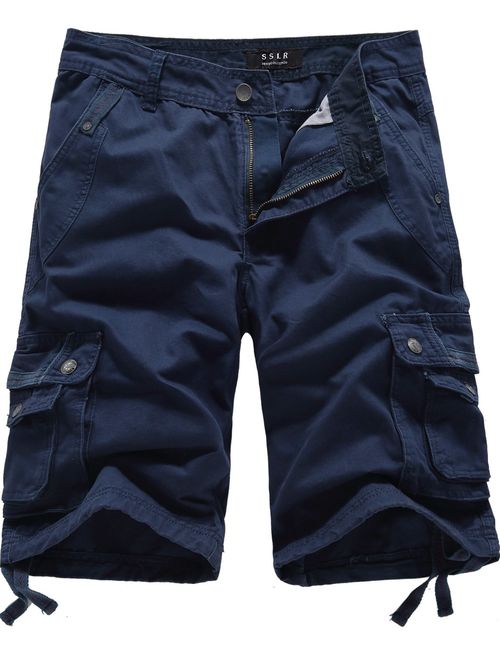 SSLR Men's Summer Solid Cotton Outdoor Wear Regular Fit Casual Cargo Shorts