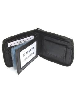 Mens Black Leather Wallet Lamb Zippered Bifold 782