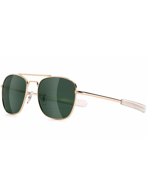 Mens Aviator Sunglasses 55mm Polarized Pilot Military Square Shades with Bayonet Temples