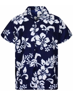 V.H.O. Funky Hawaiian Shirt Men Short-Sleeve Front-Pocket Hibiscus Multiple Colors