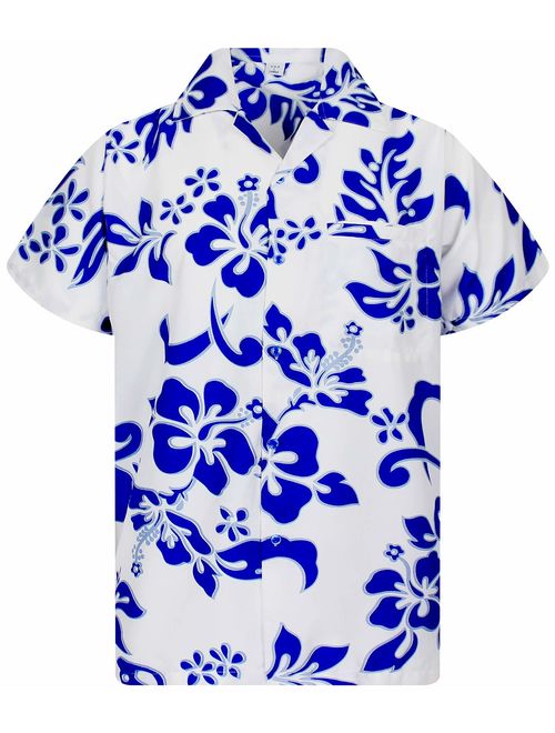 V.H.O. Funky Hawaiian Shirt Men Short-Sleeve Front-Pocket Hibiscus Multiple Colors