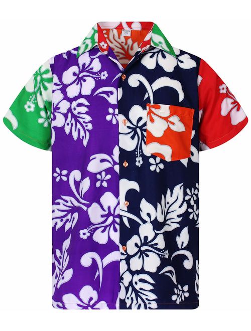 V.H.O. Funky Hawaiian Shirt Men Short-Sleeve Front-Pocket Hibiscus Multiple Colors