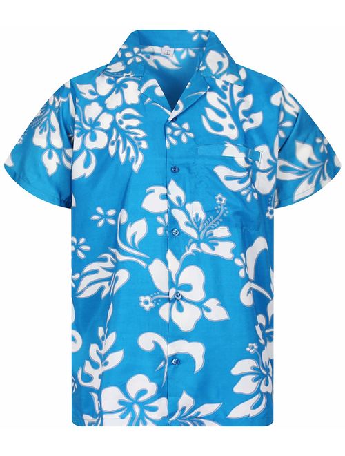 V.H.O. Funky Hawaiian Shirt Men Short-Sleeve Front-Pocket Hibiscus Multiple Colors