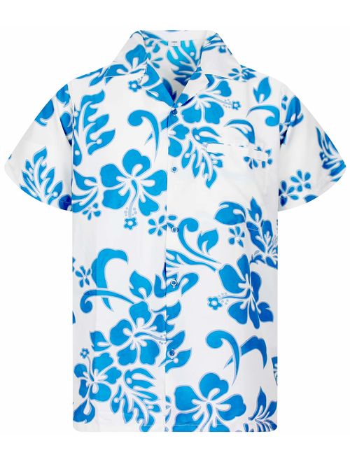 V.H.O. Funky Hawaiian Shirt Men Short-Sleeve Front-Pocket Hibiscus Multiple Colors