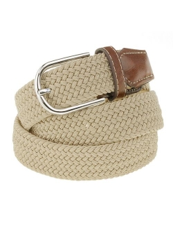 NYFASHION101 Rounded Metal Buckle Brown Inlay Elastic Braided Woven Stretch Belt