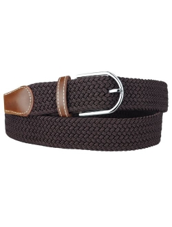 NYFASHION101 Rounded Metal Buckle Brown Inlay Elastic Braided Woven Stretch Belt