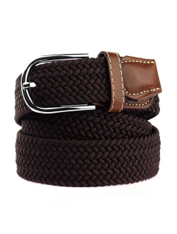 NYFASHION101 Rounded Metal Buckle Brown Inlay Elastic Braided Woven Stretch Belt