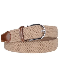 NYFASHION101 Rounded Metal Buckle Brown Inlay Elastic Braided Woven Stretch Belt