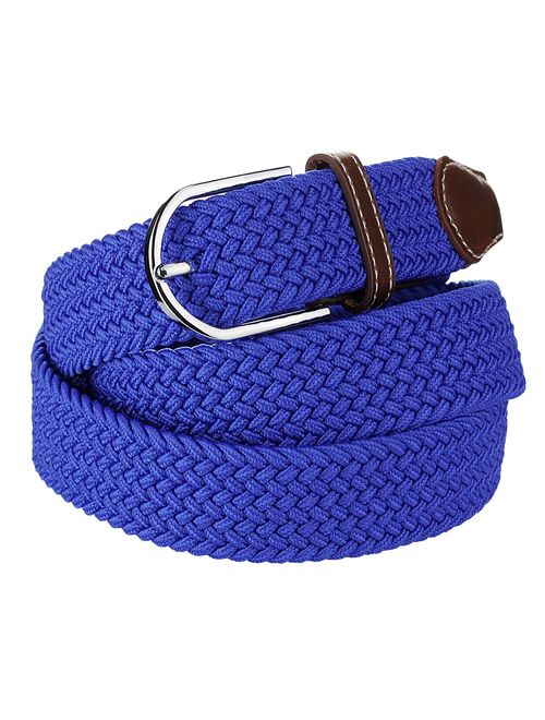 NYFASHION101 Rounded Metal Buckle Brown Inlay Elastic Braided Woven Stretch Belt