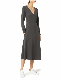 Amazon Brand - Meraki Women's A-line V-neck Midi Dress with Pockets