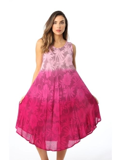 Riviera Sun Ombre Tie Dye Summer Dress with Floral Painted Design