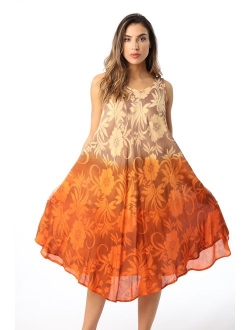 Riviera Sun Ombre Tie Dye Summer Dress with Floral Painted Design