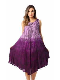 Riviera Sun Ombre Tie Dye Summer Dress with Floral Painted Design