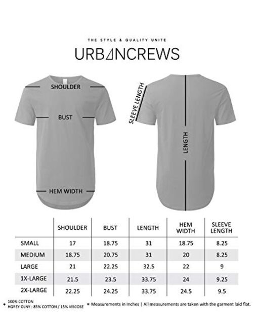 URBANCREWS Mens Hipster Hip Hop Elong Round Hemline Crewneck T-Shirt