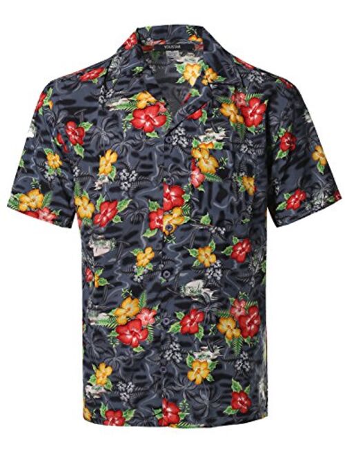 Youstar Men's Casual Hawaiian Print Button Down Short Sleeve Shirt