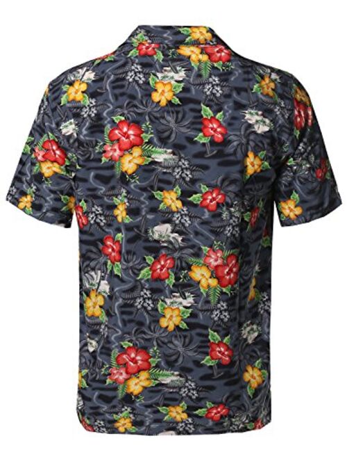 Youstar Men's Casual Hawaiian Print Button Down Short Sleeve Shirt