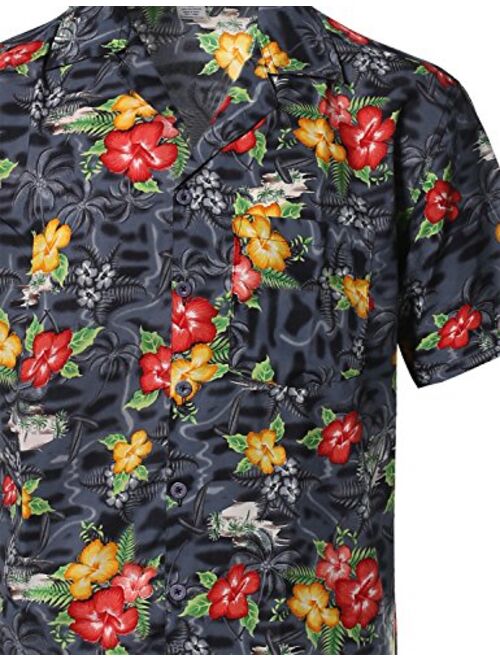 Youstar Men's Casual Hawaiian Print Button Down Short Sleeve Shirt