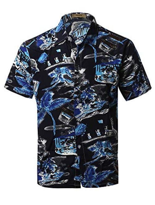 Youstar Men's Casual Hawaiian Print Button Down Short Sleeve Shirt