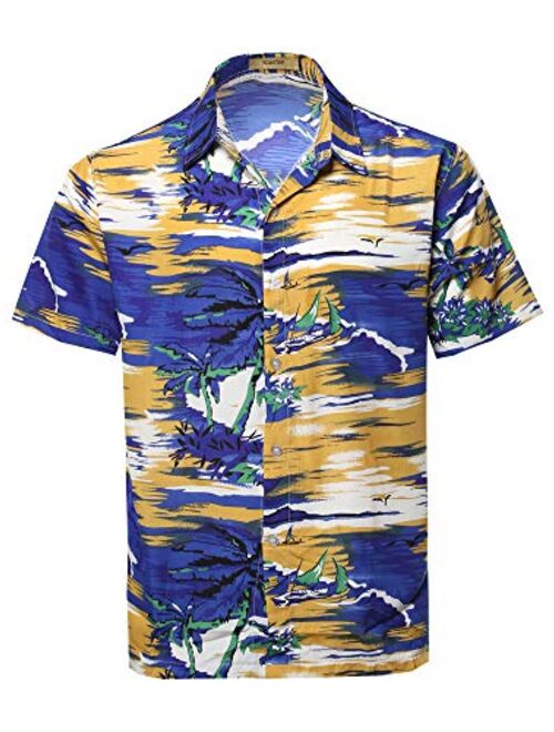 Youstar Men's Casual Hawaiian Print Button Down Short Sleeve Shirt