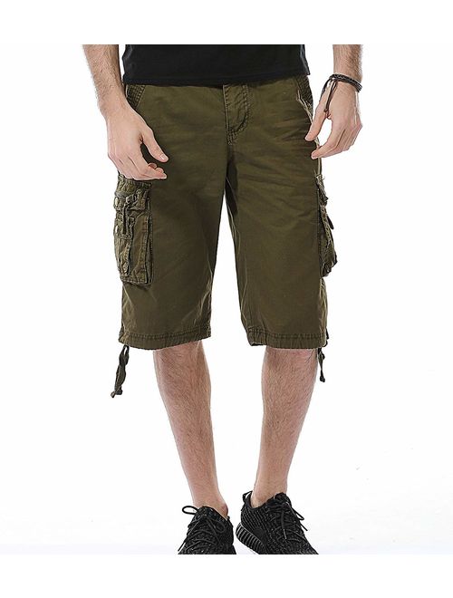 HHGKED Mens Below Knee Relaxed Fit Long Cargo Shorts