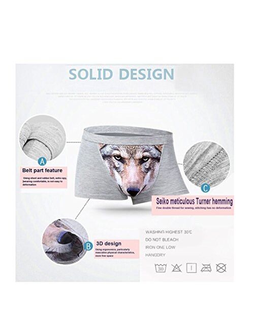 Men's Seamless Boxer Brief Stretchable Underwear 3D Printing 3-pcs Set, Sexy Hipster Wolf Animals