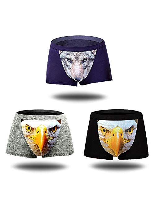 Men's Seamless Boxer Brief Stretchable Underwear 3D Printing 3-pcs Set, Sexy Hipster Wolf Animals