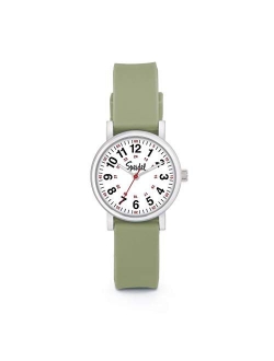 Women's Scrub Petite Watch for Medical Professionals - Easy to Read Small Face, Luminous Hands, Silicone Band, Second Hand, Military Time for Nurses, Doctors,Stud