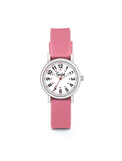 Women's Scrub Petite Watch for Medical Professionals - Easy to Read Small Face, Luminous Hands, Silicone Band, Second Hand, Military Time for Nurses, Doctors,Stud