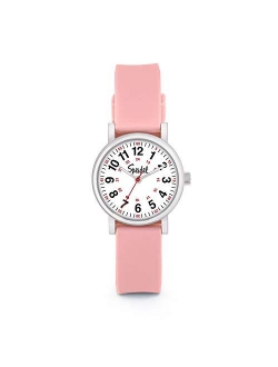 Women's Scrub Petite Watch for Medical Professionals - Easy to Read Small Face, Luminous Hands, Silicone Band, Second Hand, Military Time for Nurses, Doctors,Stud