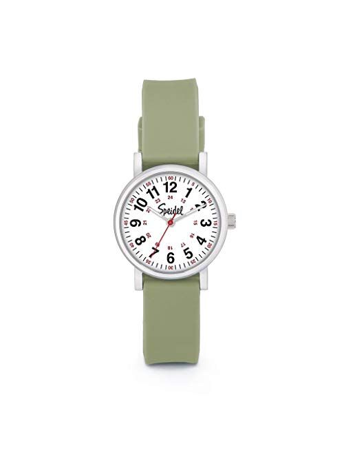 Speidel Women's Scrub Petite Watch for Medical Professionals - Easy to Read Small Face, Luminous Hands, Silicone Band, Second Hand, Military Time for Nurses, Doctors,Stud