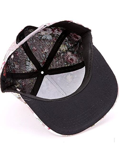 Yonala Fashion Floral Snapback Hip-Hop Hat Flat Peaked Baseball Cap for Four Seasons