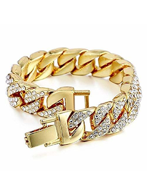 Bling-ed Out Round Luxury Mens Watch w/Bling-ed Out Cuban Bracelet - L0504B - Cuban Gold