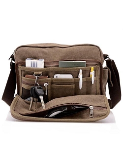 Topfox Men's Multifunctional Canvas Messenger Handbag Outdoor Sports Over Shoulder Crossbody Side Bag