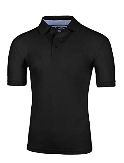 AKA Men's Solid Polo Shirt Classic Fit - Pique Chambray Collar Comfortable Quality