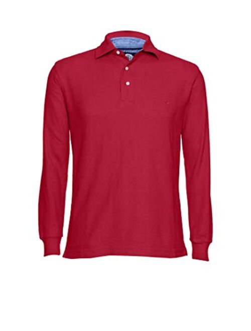 AKA Men's Solid Polo Shirt Classic Fit - Pique Chambray Collar Comfortable Quality