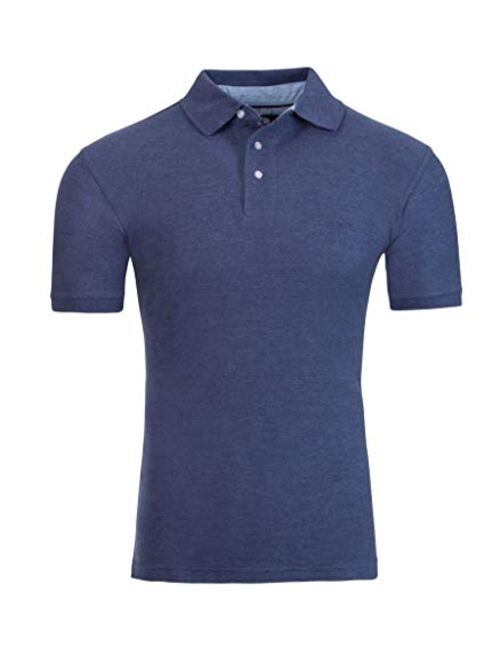 AKA Men's Solid Polo Shirt Classic Fit - Pique Chambray Collar Comfortable Quality