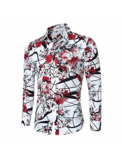 Men's Shirt Stylish Slim Fit Button Down Long Sleeve Floral Shirt