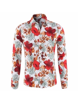 Men's Shirt Stylish Slim Fit Button Down Long Sleeve Floral Shirt