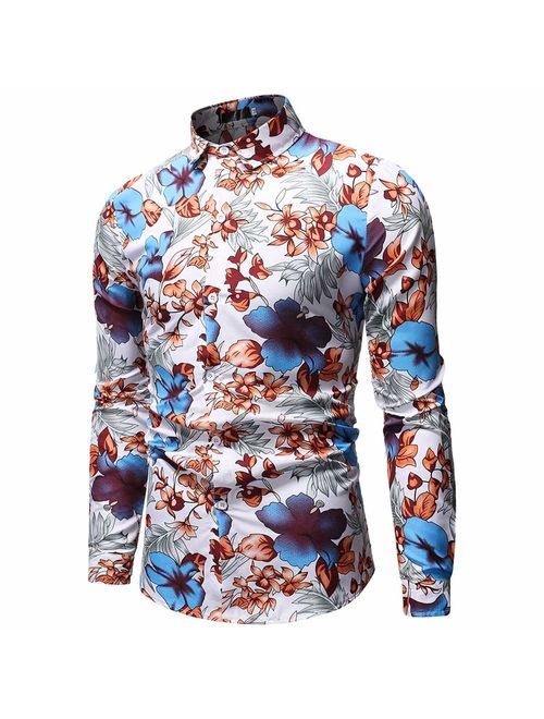 Men's Shirt Stylish Slim Fit Button Down Long Sleeve Floral Shirt