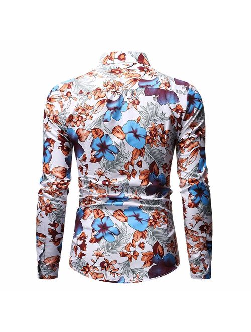 Men's Shirt Stylish Slim Fit Button Down Long Sleeve Floral Shirt