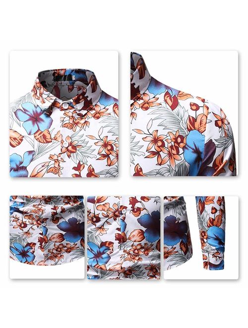 Men's Shirt Stylish Slim Fit Button Down Long Sleeve Floral Shirt