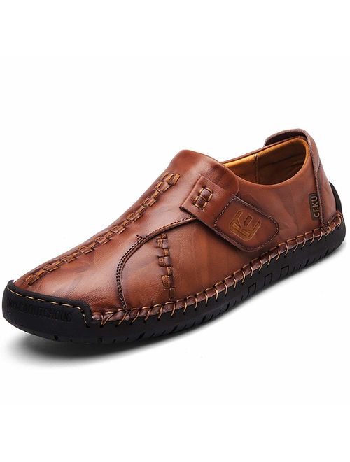 CEKU Men's Driving Causal Loafers Slip on Leather Handmade Flats Classic Comfortable Oxford Walking Shoes